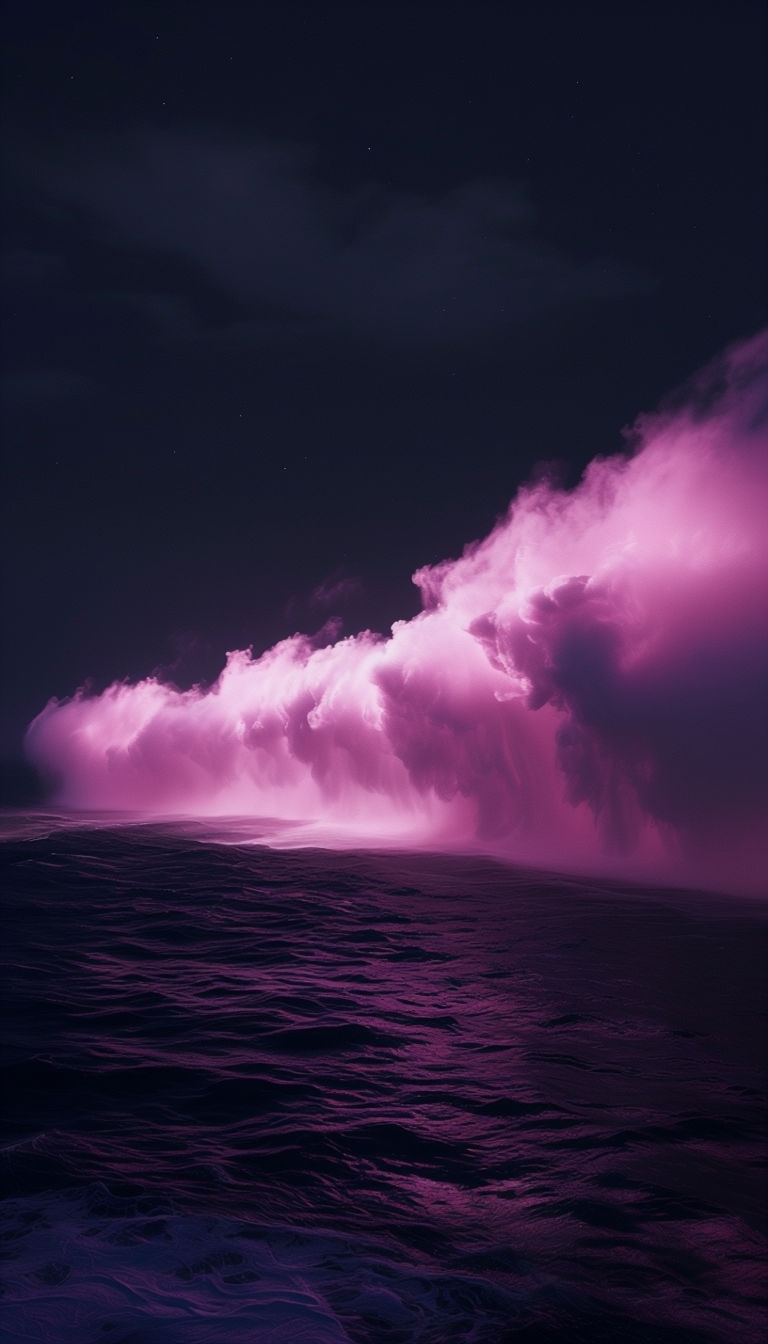 Mysterious Pink Fog Over Dark Ocean Waves Mobile Wallpaper