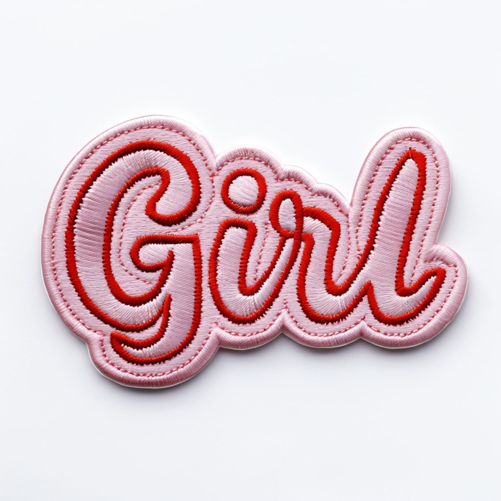 Embroidered 'Girl' Patch Art on Soft Pink Background for Hats