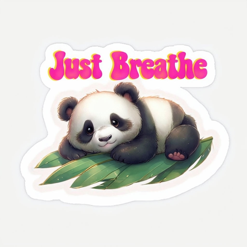 Cute Chubby Panda with Just Breathe Text Sticker