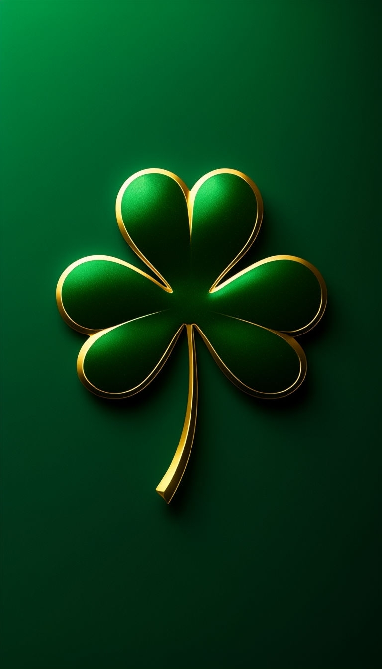 Elegant Golden Shamrock Minimalist Artwork on Dark Emerald Background Mobile Wallpaper