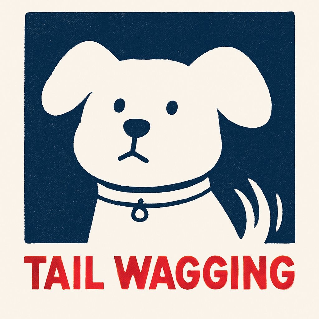 Playful Cartoon White Dog with Wagging Tail Sticker