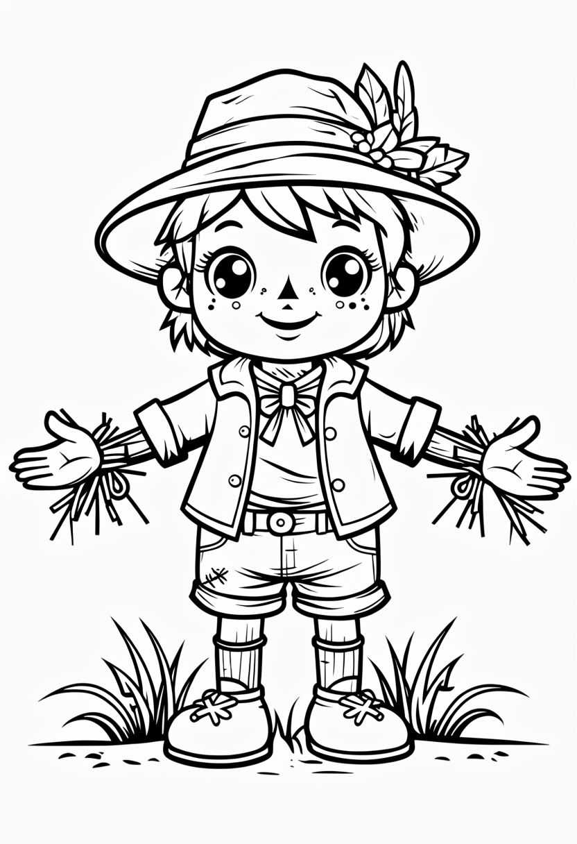 Cute Cartoon Scarecrow Character Coloring Page