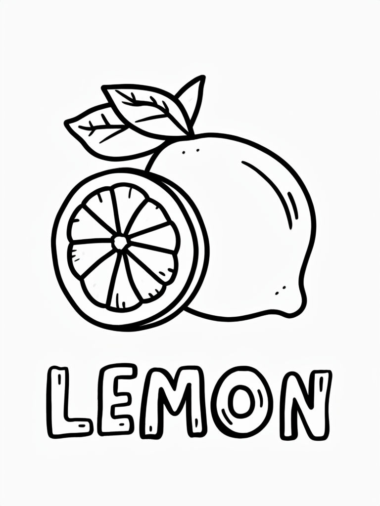 Minimalist Black and White Lemon Line Drawing Coloring Page