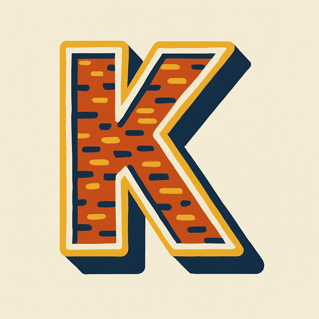 Stylized Letter K with Brick Pattern and Cream Background Monogram