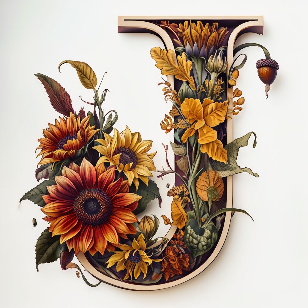 Vibrant Floral Letter J Illustration with Sunflowers Sticker