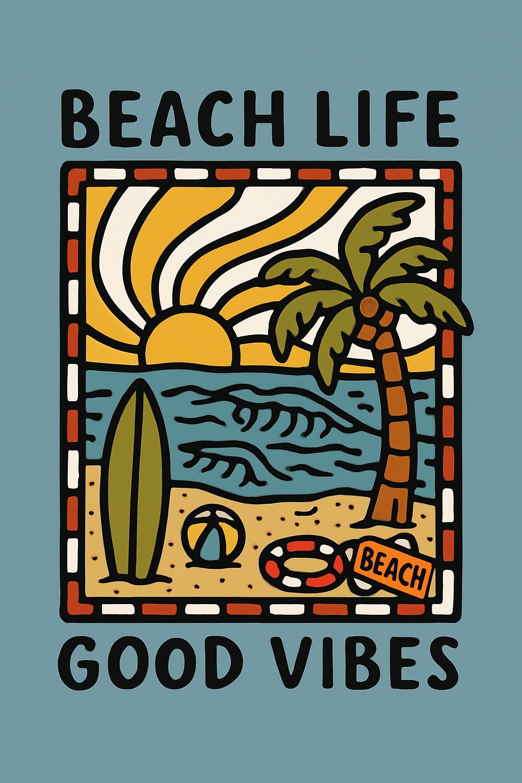 Vintage Beach Life Good Vibes Cartoon Illustration T-shirt