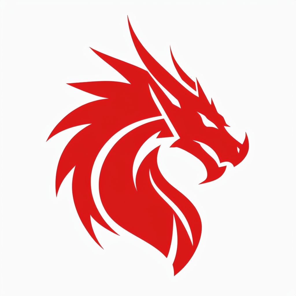 Vibrant Red Dragon Head Minimalist Logo Design for Hats