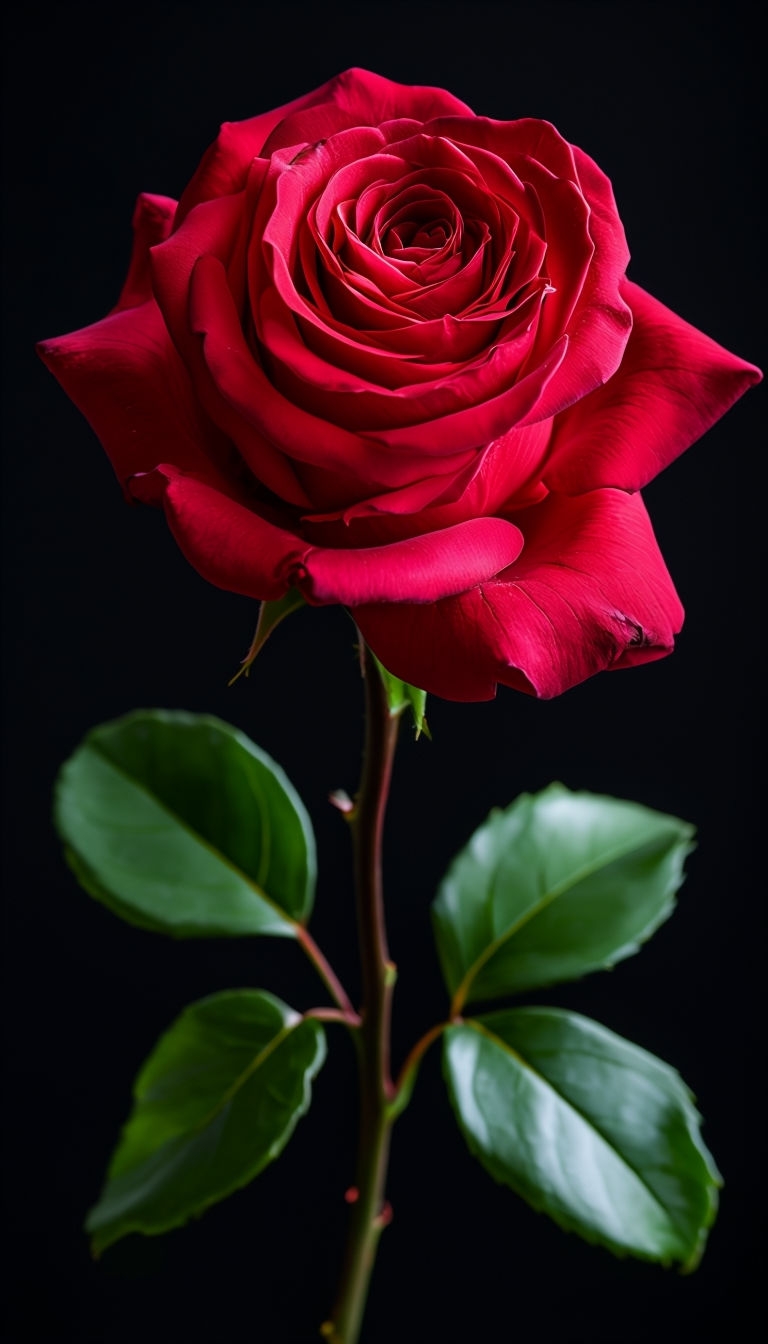 Elegant Crimson Red Rose Against Black Background Mobile Wallpaper