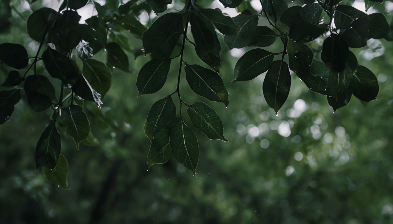 Tranquil Close-Up of Dark Green Leaves Virtual Background