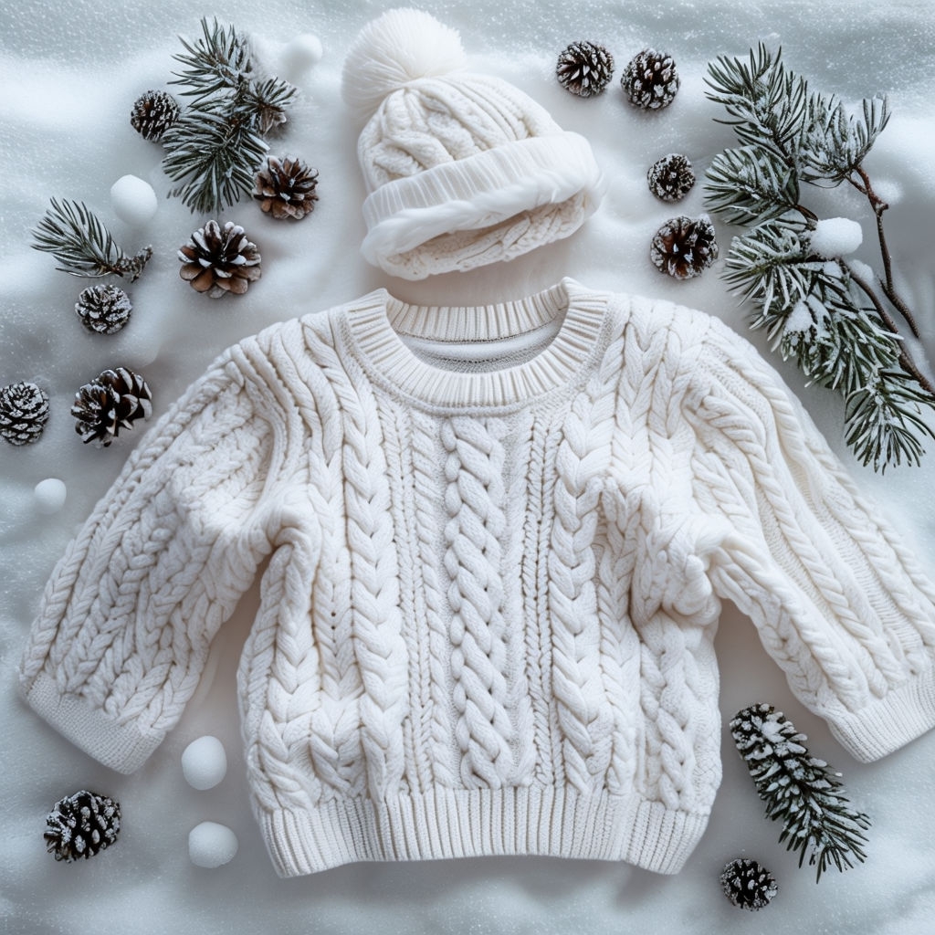 Cozy Knitted Sweater and Beanie Winter Flat Lay Photograph Mockup