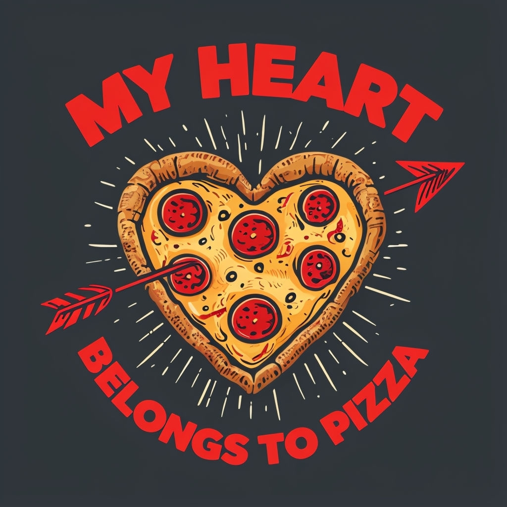 Heart-Shaped Pizza Slice with Arrow and My Heart Text T-Shirt