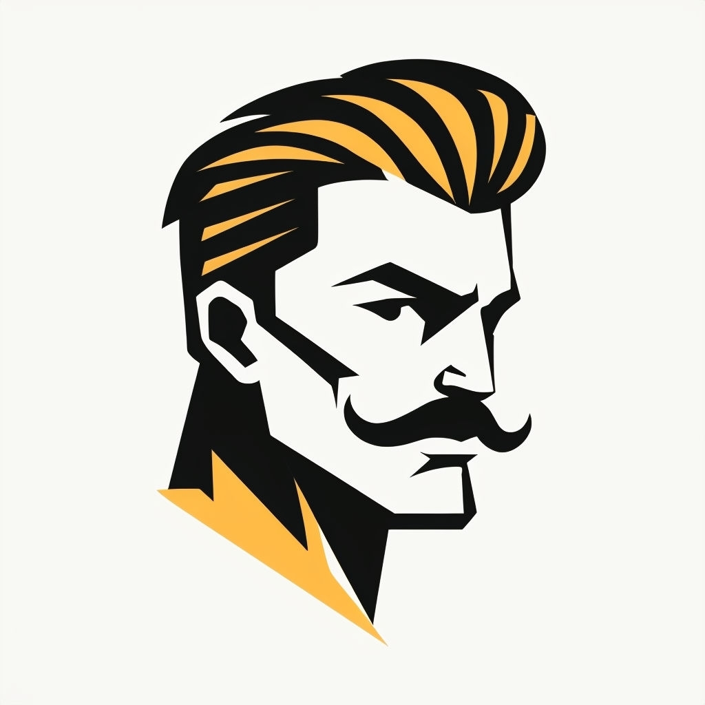 Stylized Male Head Minimalist Logo Design in Black and Amber