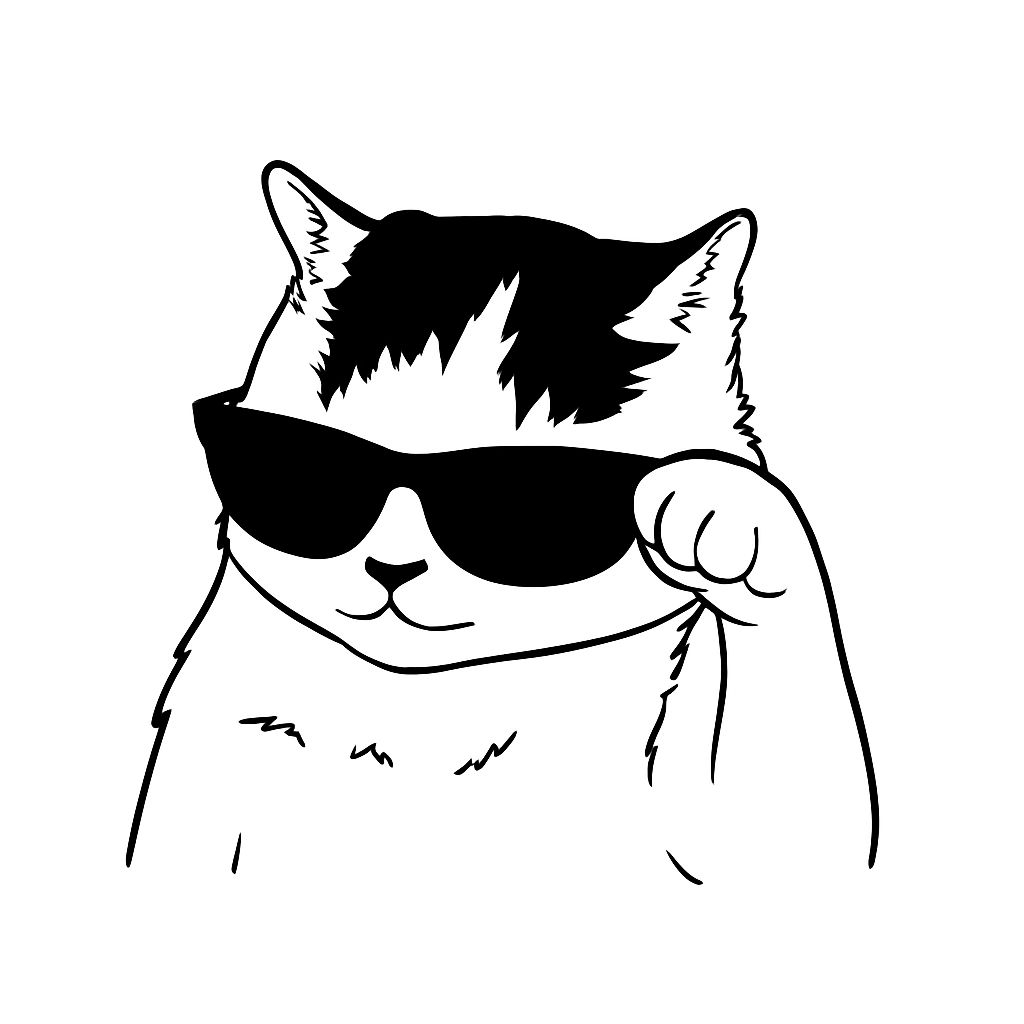 Cool Cat with Sunglasses Minimalist Line Drawing Sticker