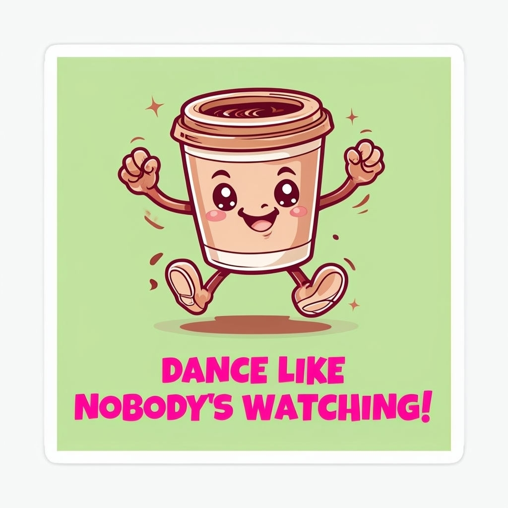 Happy Dancing Coffee Cup Character Sticker