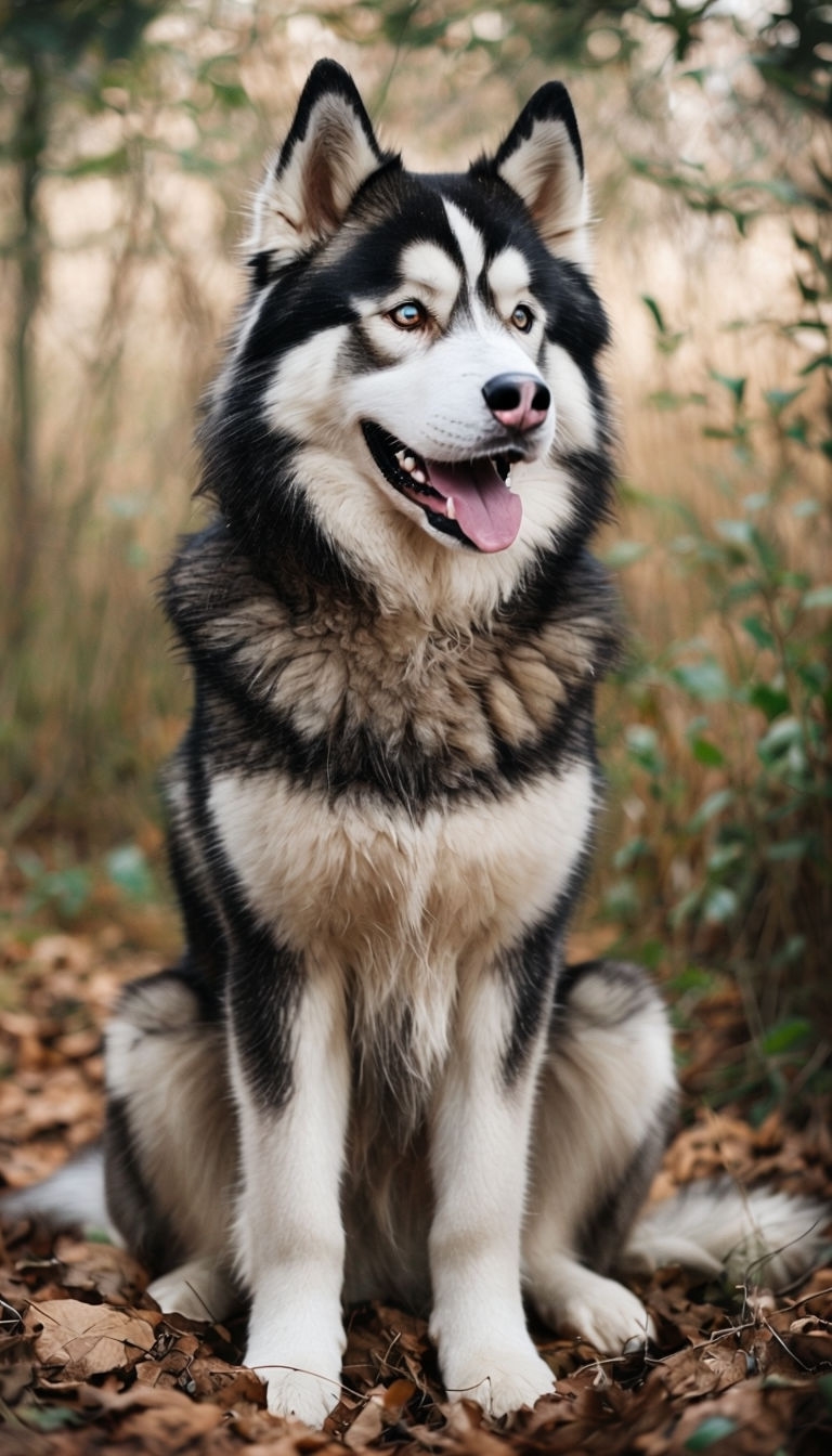 Majestic Siberian Husky Dog in Autumn Leaves Mobile Wallpaper