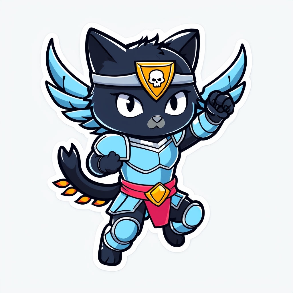 Dynamic Cartoon Cat Superhero Action Pose Sticker