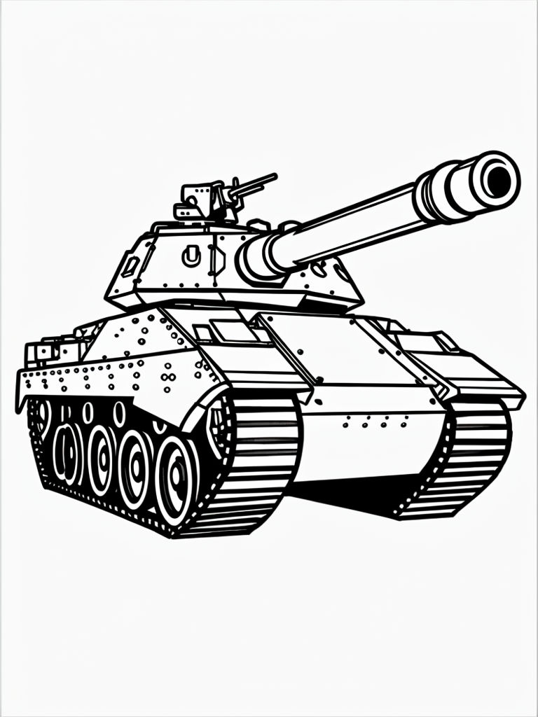 Detailed Armored Tank Line Drawing Coloring Page