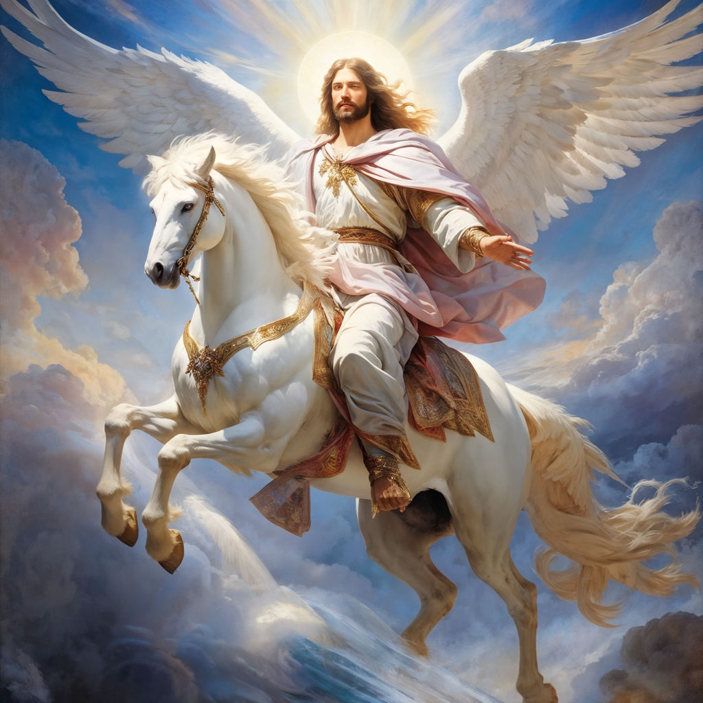 Jesus Christ riding a majestic white griffin by The Steel Pillow ...