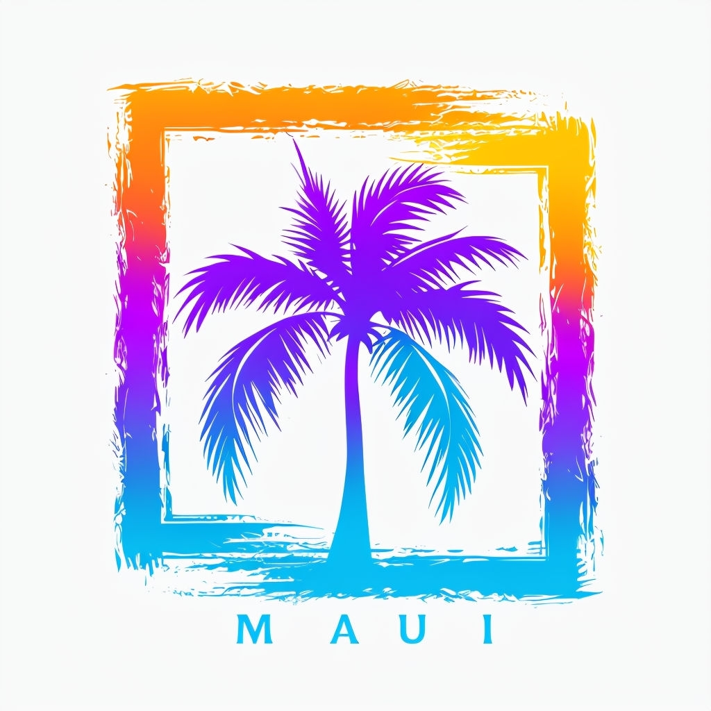 Vibrant Maui Palm Tree Digital Illustration T-Shirt