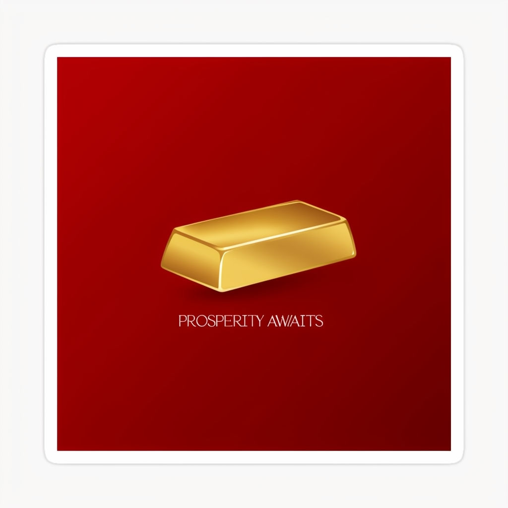 Elegant Gold Ingot Sticker with Prosperity Awaits Message