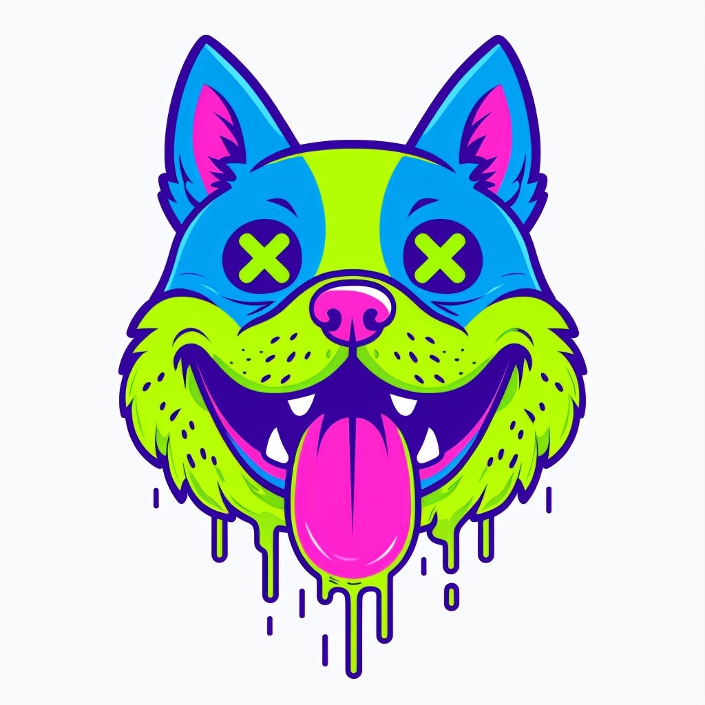 Vibrant Cartoon Dog Face Illustration with Playful Colors T-Shirt