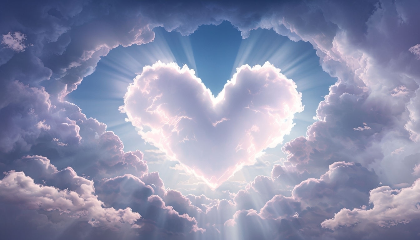 Serene Heart-Shaped Cloud Formation in Dreamy Sky Background