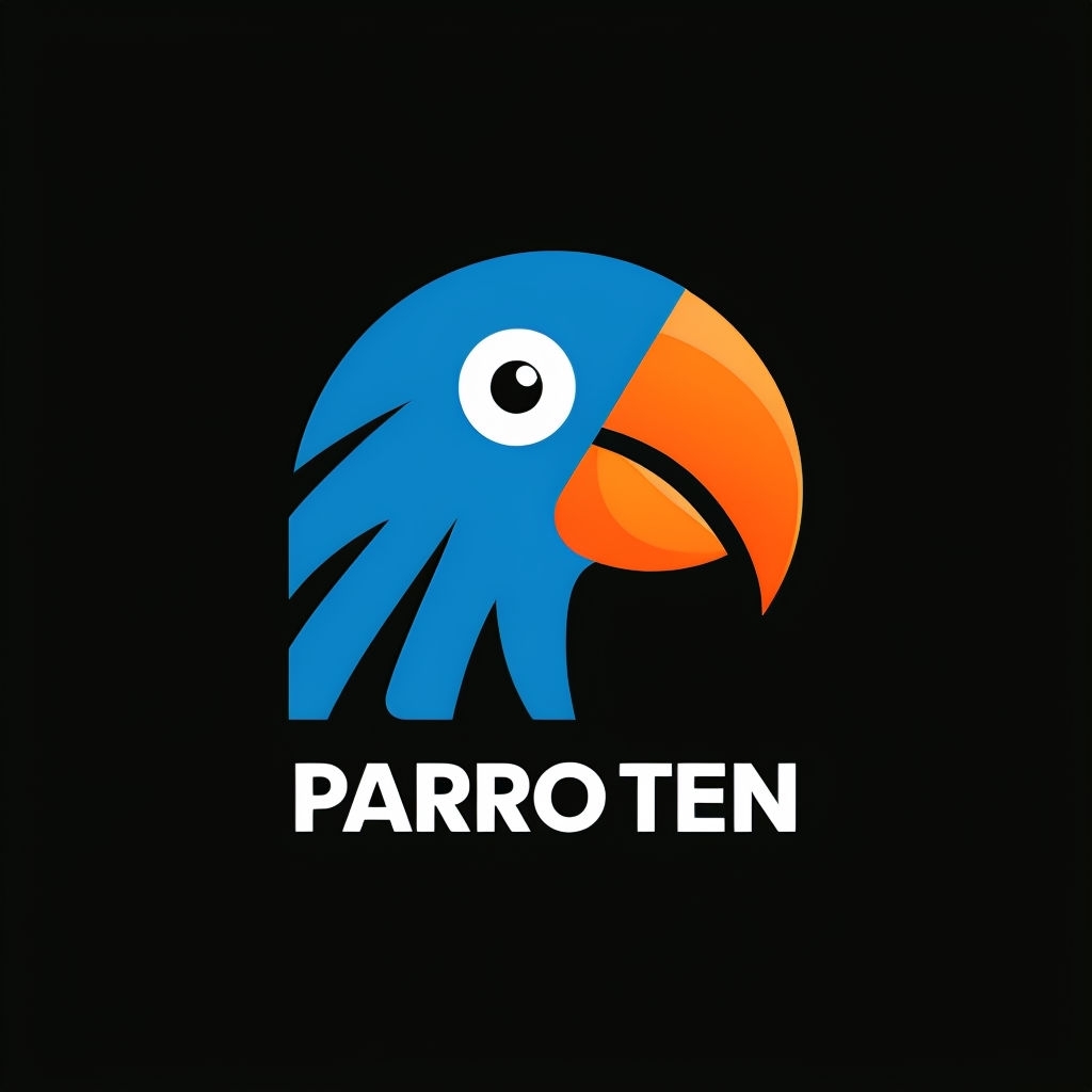 Vibrant Minimalist Parrot Logo on Black Background