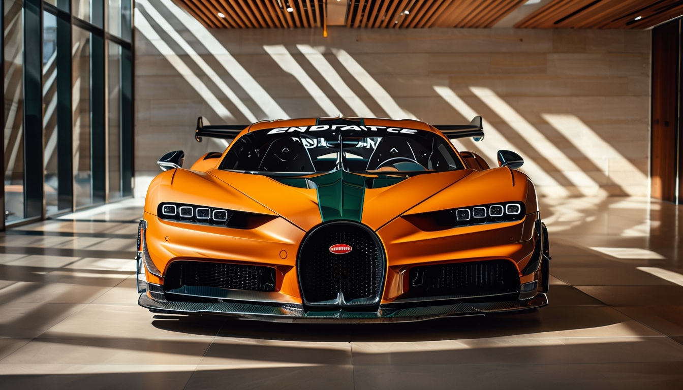 Vibrant Luxury Sports Car in Modern Architectural Space Background