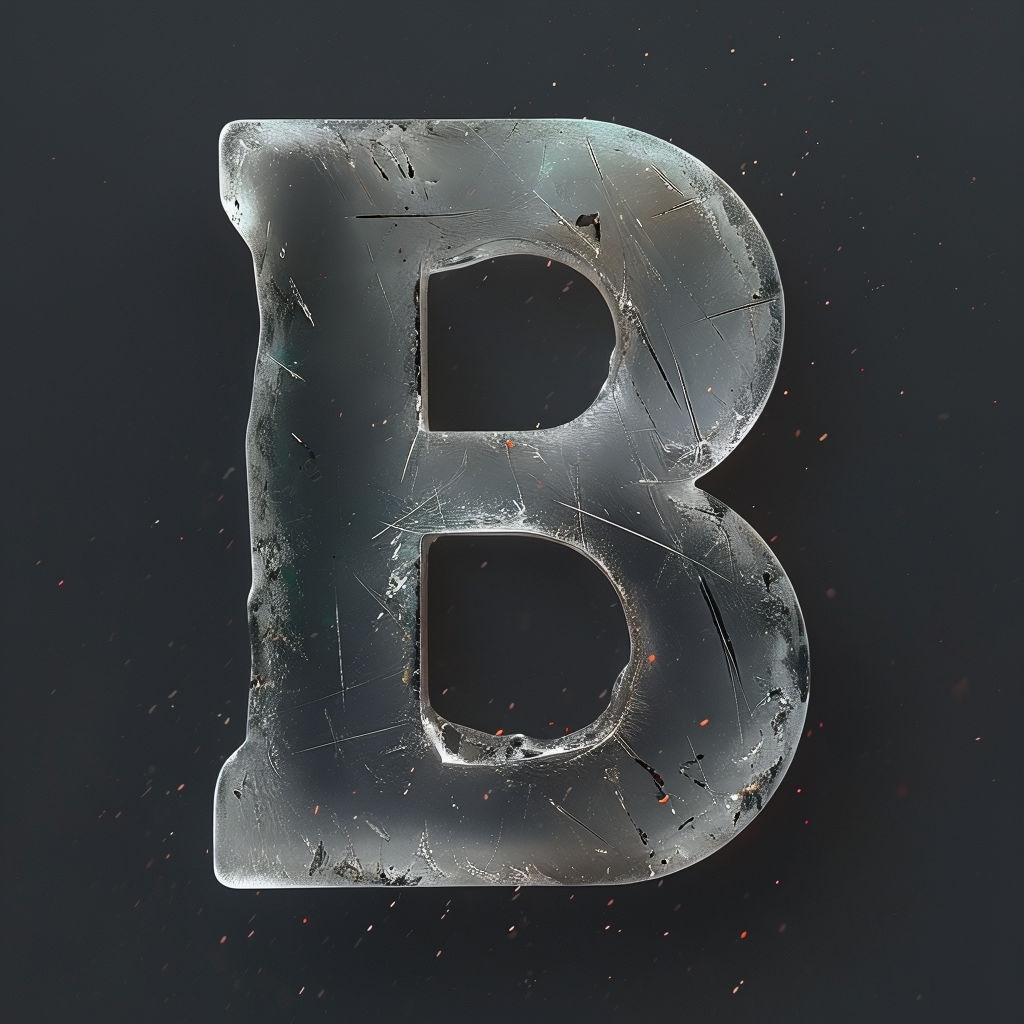 Rugged Frosted Glass "B" Letter 3D Rendering Art Piece Monogram