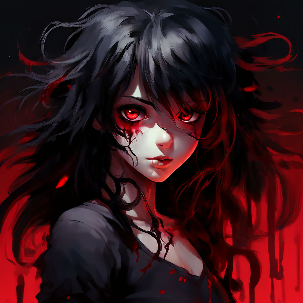 anime artstyle girl black dark horror