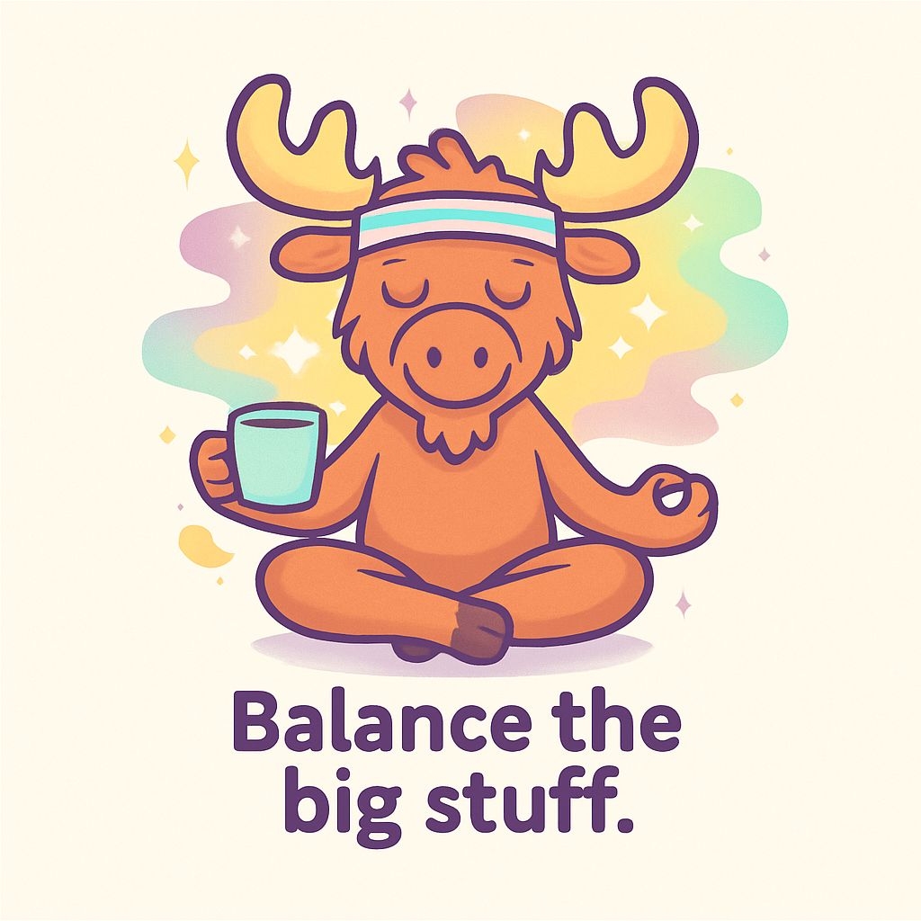 Cheerful Orange Moose Meditating with Coffee Illustration Sticker