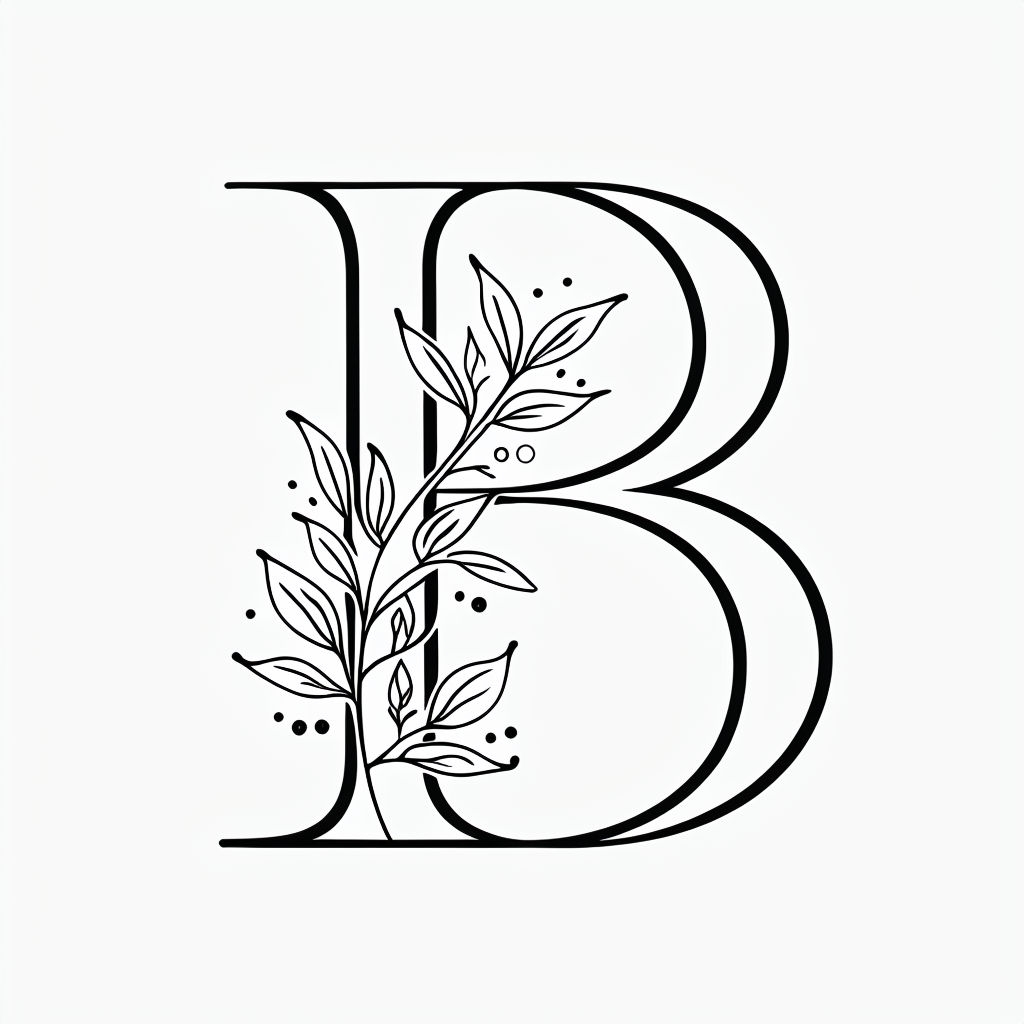 Elegant Botanical Letter B Line Art Monogram
