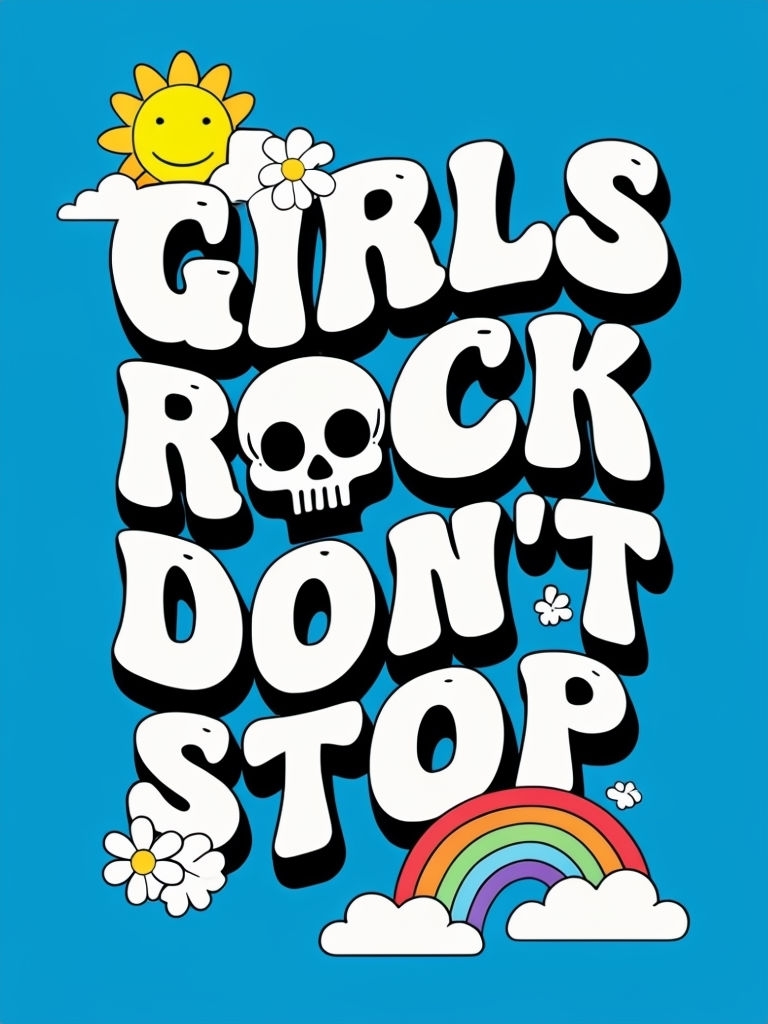 Girls Rock Don't Stop Motivational Cartoon T-Shirt
