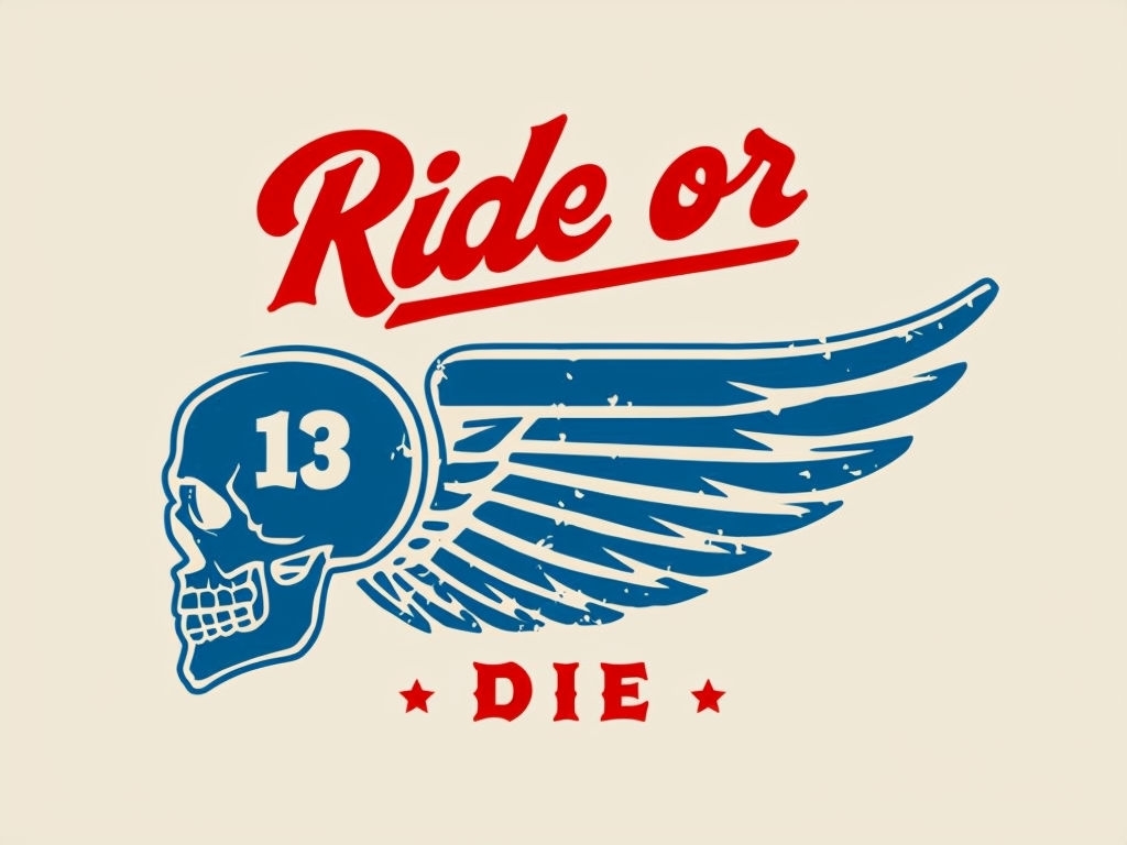 Vintage Ride or Die Skull and Wing Graphic T-Shirt