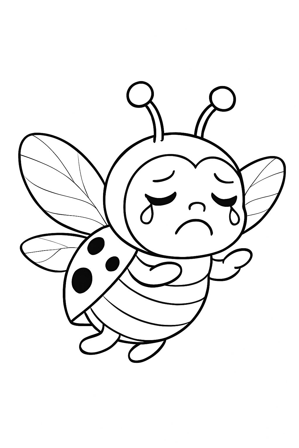 Sad Cartoon Insect Character Illustration for Coloring Book Pages