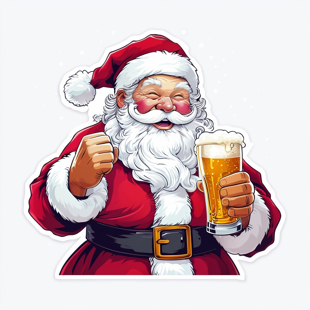 Jovial Santa Claus Beer Cheerful Holiday Sticker