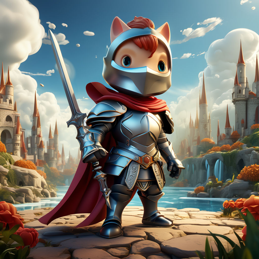 cute knight with a cat head