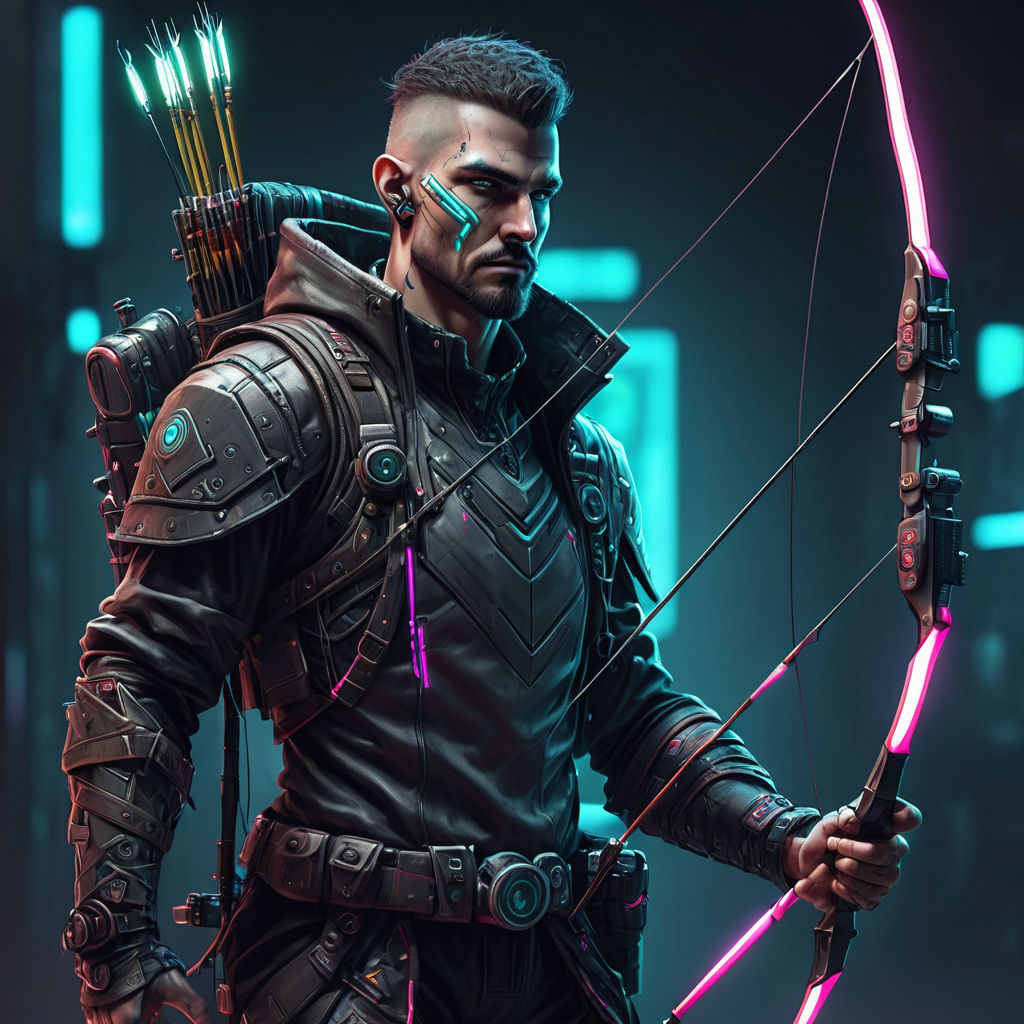 A caucasic archer man set in cyberpunk by Marcos Martin Villarta ...