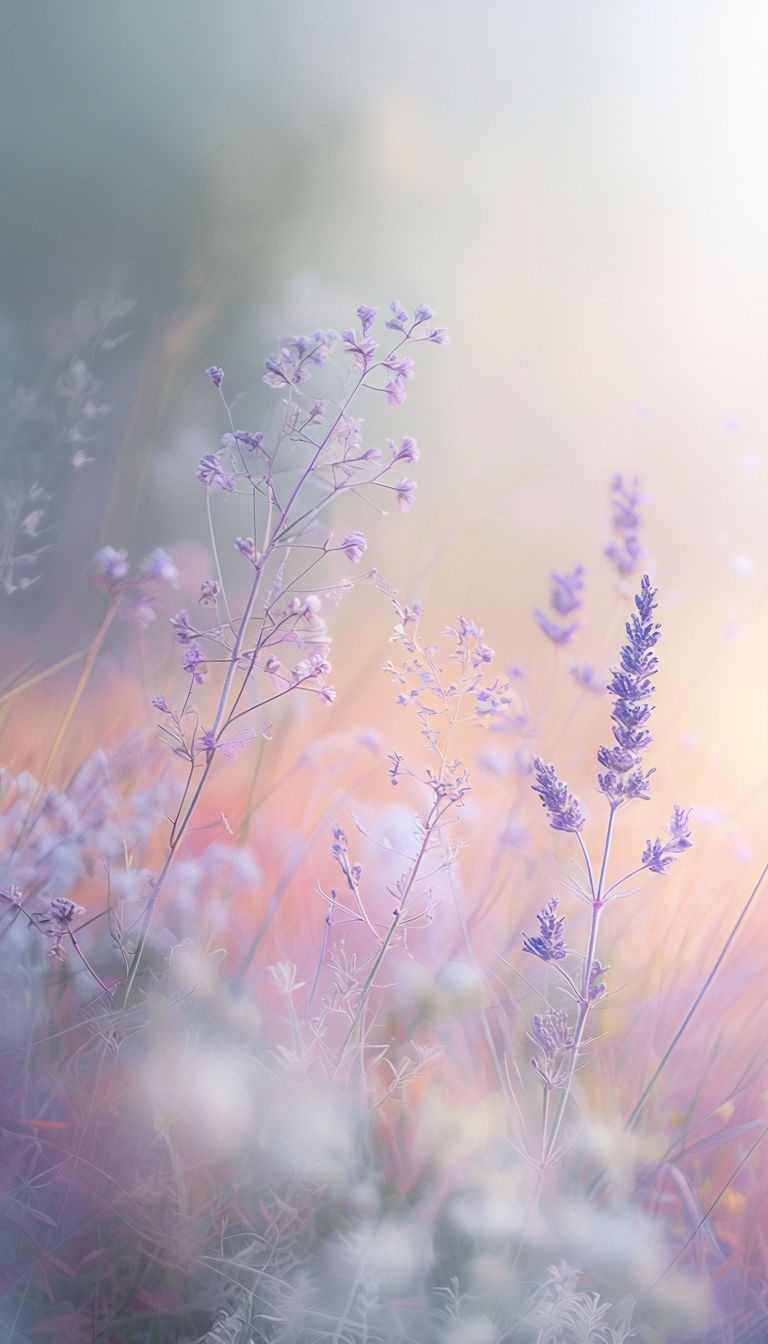 Dreamy Ethereal Lavender Plants in Soft Pastel Background Social Media Post