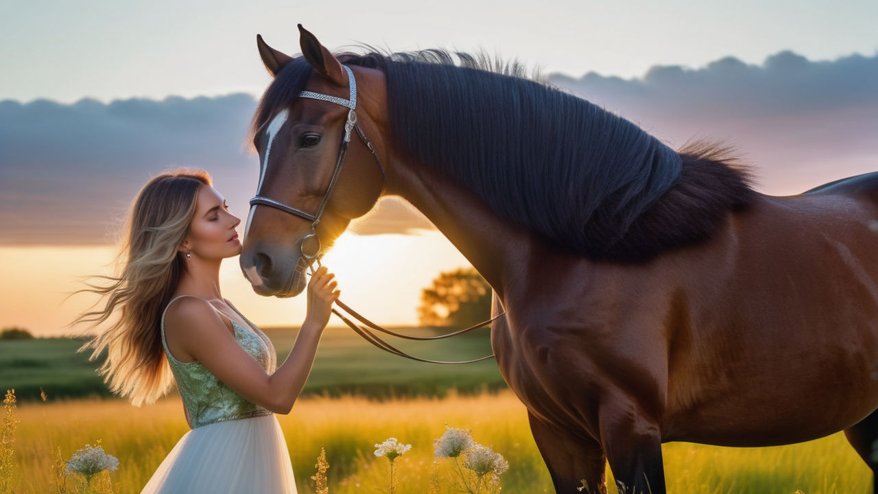 Woman sucking horse cock.