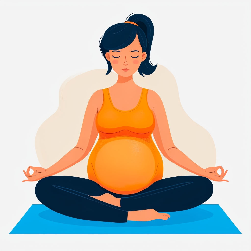 Serene Pregnant Woman Meditating on a Yoga Mat Illustration Art