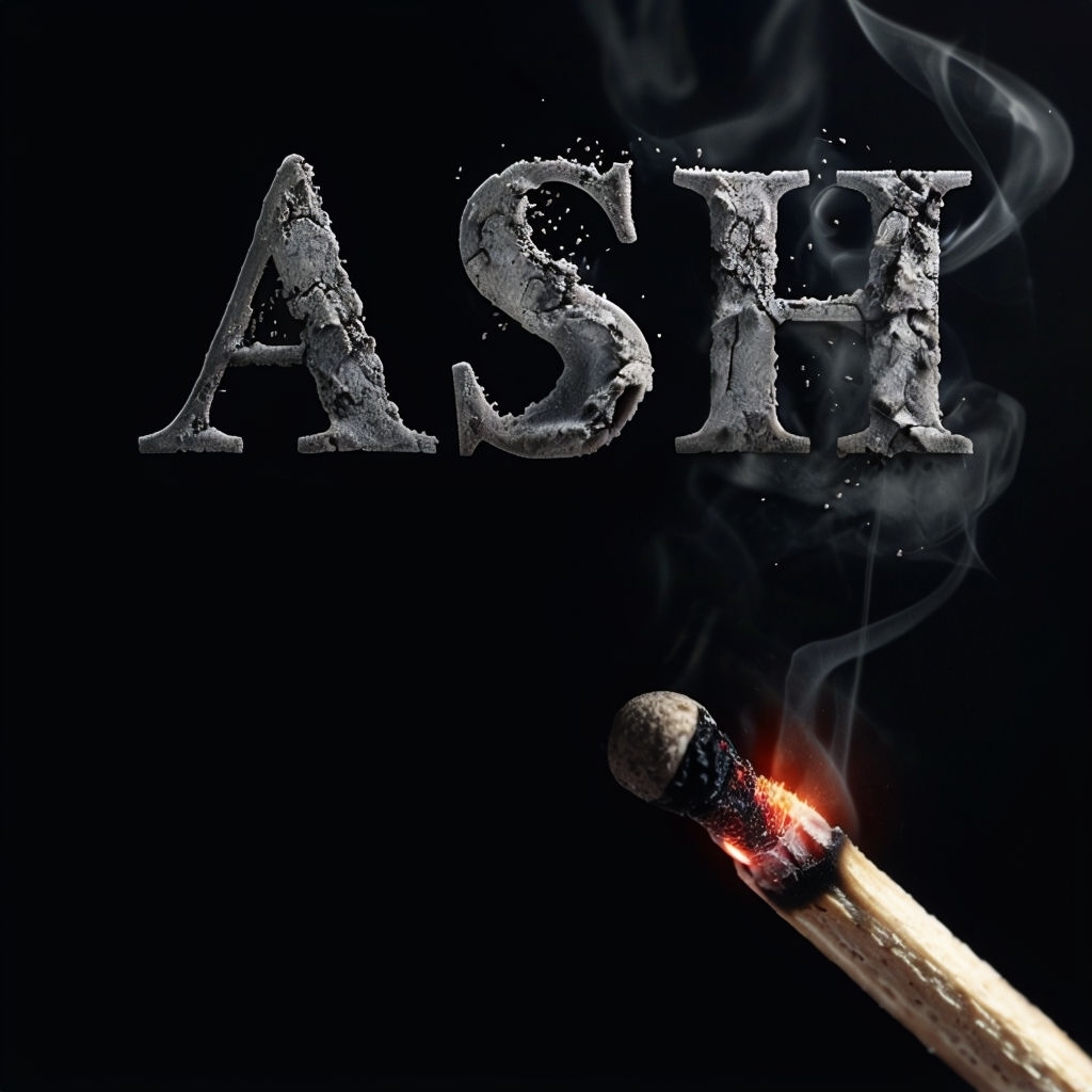 Minimalist ASH Typography with Burned Matchstick Album Cover
