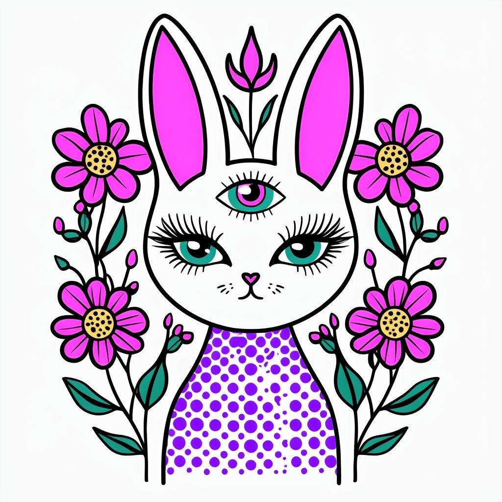 Whimsical White Rabbit Cartoon with Flowers Mug