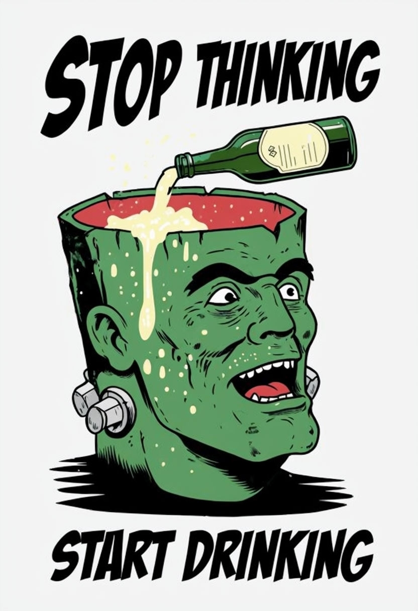 Humorous Frankenstein's Monster Drink Illustration Poster