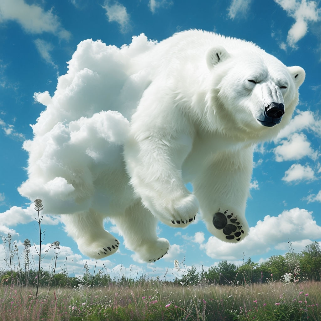 Serene Floating Polar Bear in a Dreamy Sky Artwork Poster