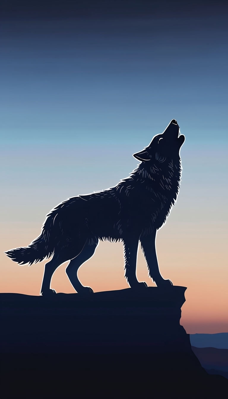 Mystical Wolf Howling at Dusk Silhouette Mobile Wallpaper