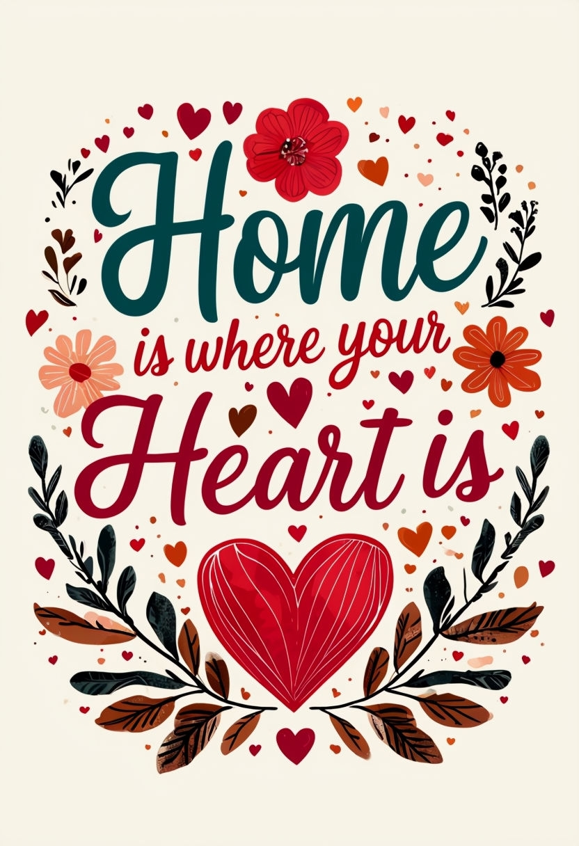 Home is Where Your Heart Is Uplifting Quote Art Poster