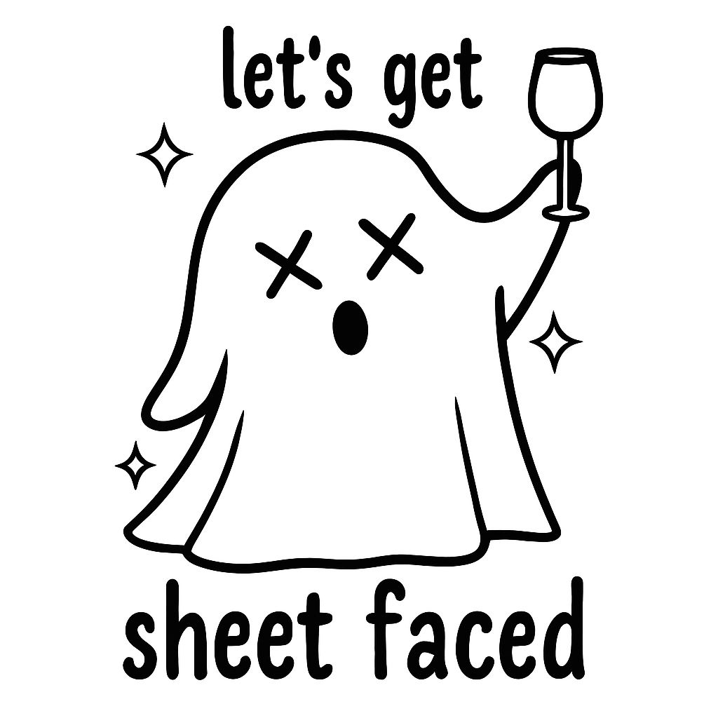 Playful Cartoon Ghost with Wine Glass and Text Design Mug