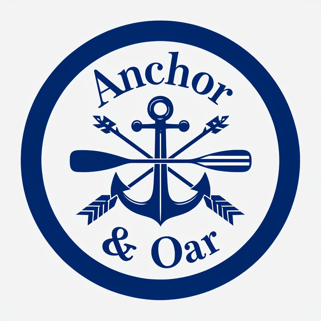 Minimalist Navy Blue Anchor and Oar Logo Design
