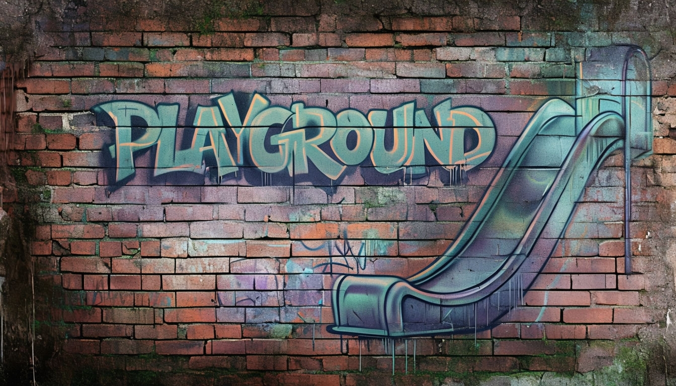 Grungy Graffiti Playground Brick Wall Desktop Wallpaper Background